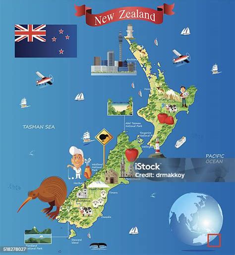 Mapa Austrálie a Nového Zélandu s vlajkami