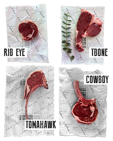 Obrázky rôznych typov Rib Eye steaku (tradičný, Cowboy, Tomahawk)