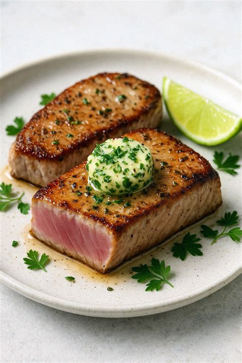 Grilované tuniakový steak s bylinkovým maslom
