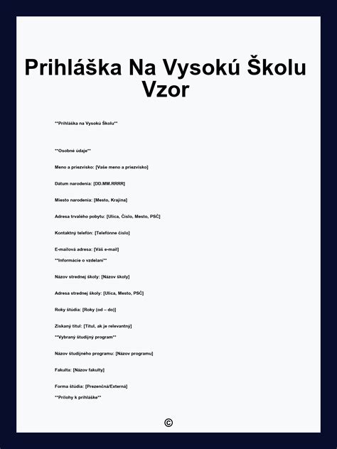 Online formulár prihlášky na vysokú školu