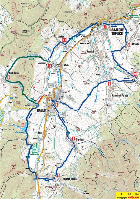 Mapa Rajeckej doliny s vyznačenými mestami