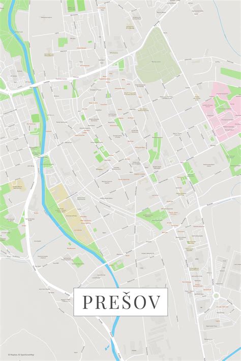 Mapa Prešova s označenými reštauráciami