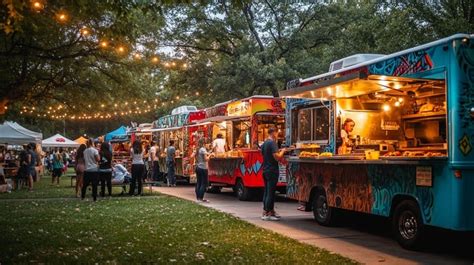 Food truck festival s rôznymi druhmi jedál