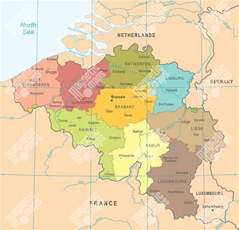 Mapa Belgicka s vyznačeným regiónom Namur