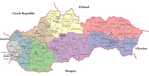 Mapa Slovenska s vyznačenými regiónmi predaja obilnín