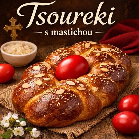 Tradičné grécke tsoureki s červenými vajcami