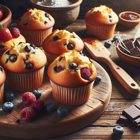 Farebné muffiny s ovocím a čokoládou