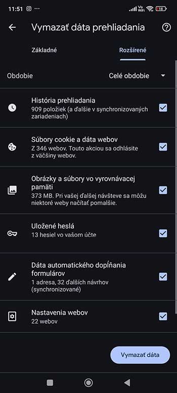Vymazanie dát prehliadania v Chrome