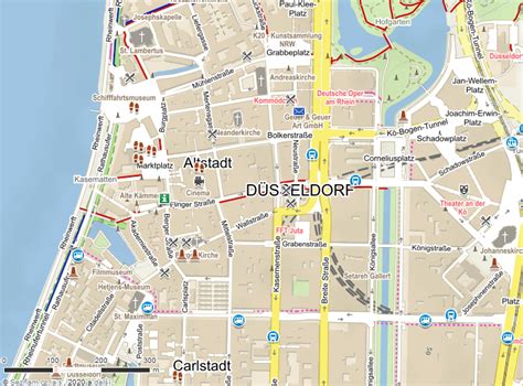 Mapa Düsseldorfu s označením pizzerie