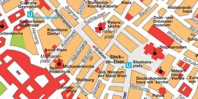 Mapa Viedne s vyznačenými hotelom Sacher a cukrárňou Demel