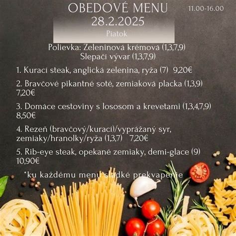 Menu reštaurácie Piešťany rozvoz