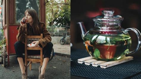 Žena pijúca šálku čaju vonku