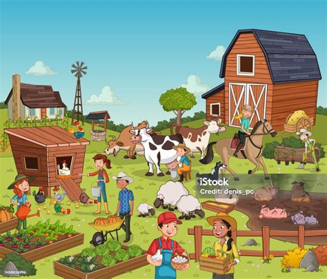 Ilustrácia farmy s kuratami