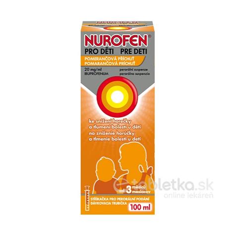 Ilustrácia fľaštičky Nurofen sirupu pre deti s dávkovacou striekačkou