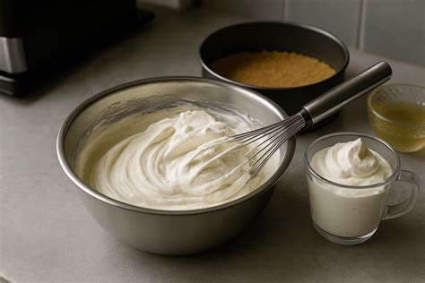 Príprava jemnej mascarpone plnky v mise