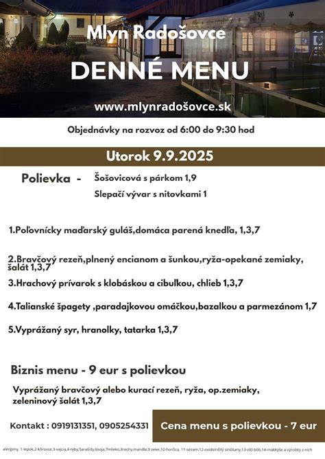 Ukážka denného menu s polievkou