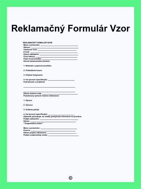 Formulár pre reklamáciu tovaru