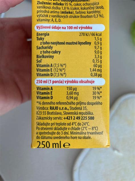 Nutričné hodnoty ochuteného tvarohu Rajo Hrozienka - vanilka