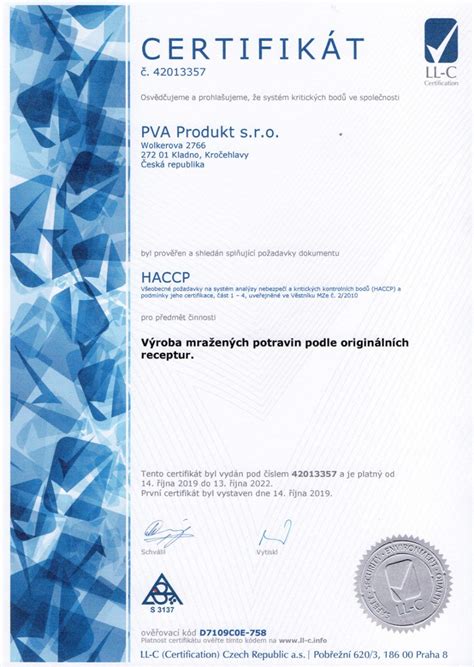 Certifikát HACCP