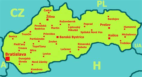 Mapa Slovenska s vyznačenými mestami konania festivalov jedla