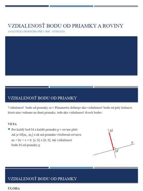Východiskové informácie pre určenie vzájomnej polohy priamky a roviny