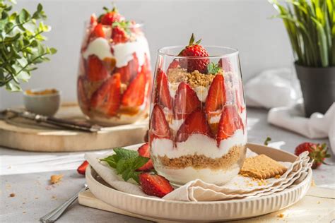 Jahodový dezert s mascarpone, karamelom a sušienkami vo vrstvách