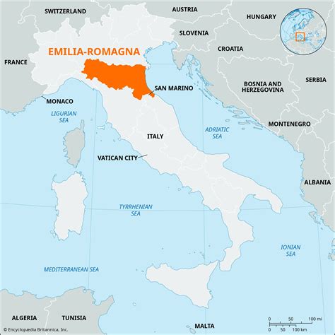 Mapa talianskeho regiónu Emilia-Romagna