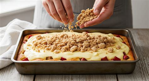 Hotový rebarborový koláč s pudingom