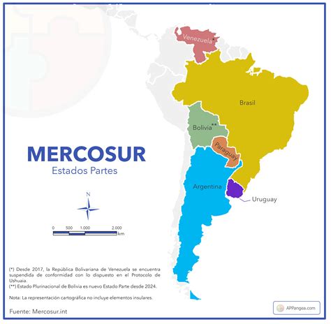 Mapa krajín Mercosur