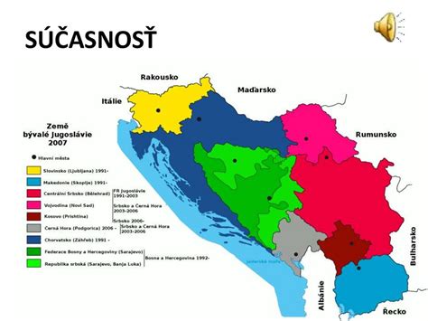 Mapa bývalej Juhoslávie a jej okolia