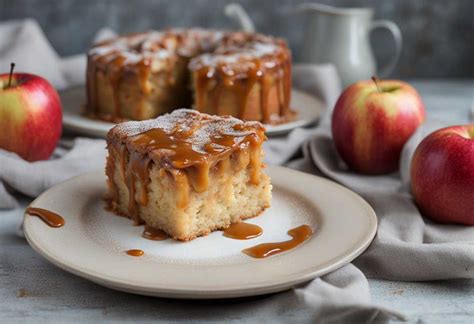 Servírovaný jablkový koláč s karamelom a zmrzlinou