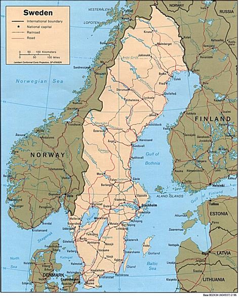 Mapa Švédska s vyznačenými univerzitnými mestami