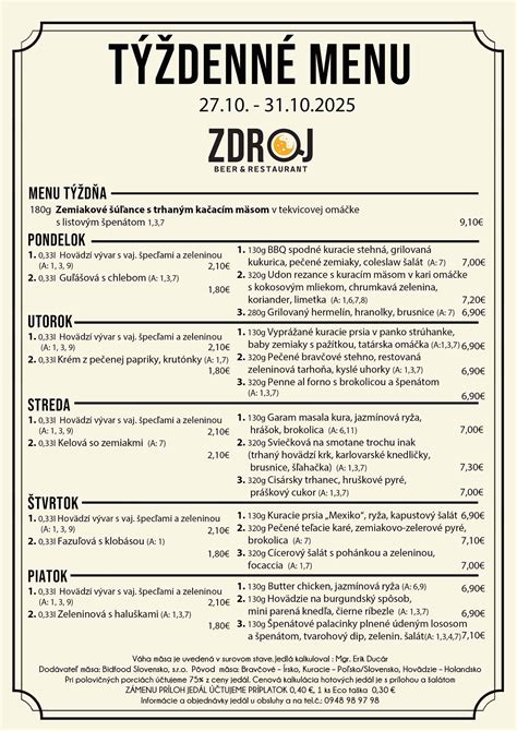 Týždenné obedové menu