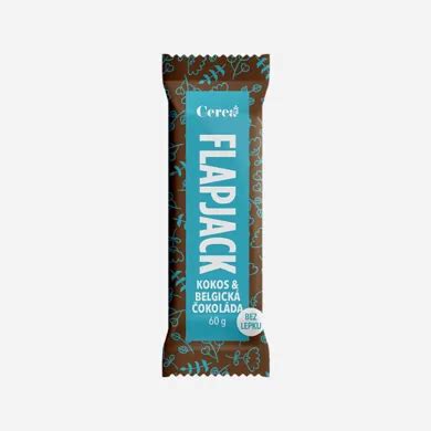 Flapjack s kokosom a belgickou čokoládou na drevenom stole
