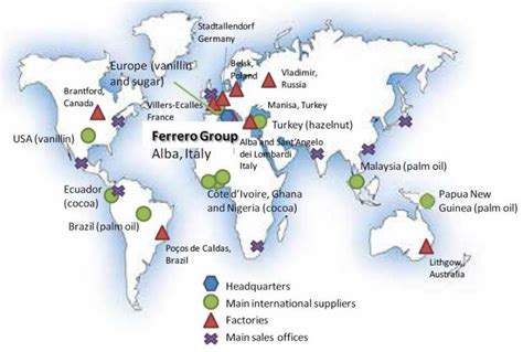 Mapa celosvetového pôsobenia Ferrero Group