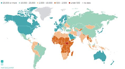 Mapa sveta zobrazujúca spotrebu zmrzliny podľa krajín