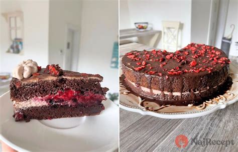 Detailný záber na čokoládovú tortu s mascarpone a malinami