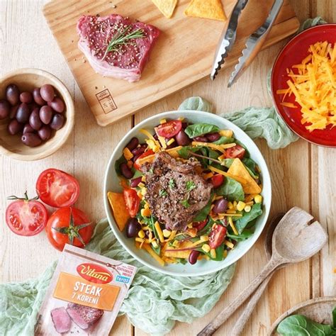 Nákres prípravy tacos šalátu s rump steakom