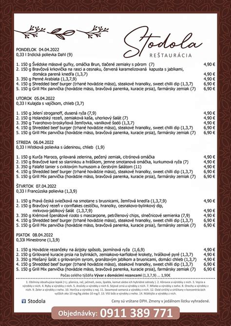 Príklad denného menu s rozmanitými jedlami